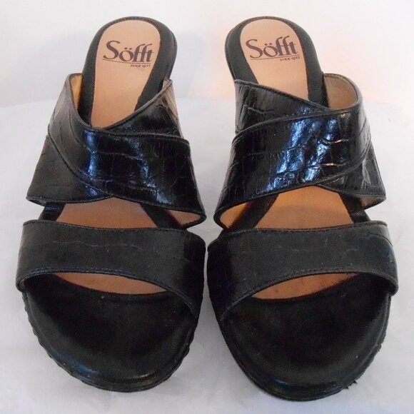 Sofft Women's Black Open Toe 3.5" Heel Leather Slip On Sandal Size-6M - Picture 1 of 4